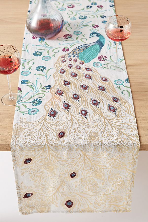 Slide View: 1: Peacock Table Runner