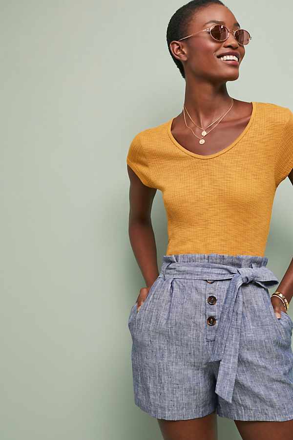 Slide View: 1: Paperbag-Waisted Linen Shorts