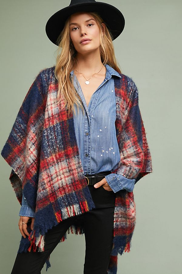 Slide View: 1: Fringed Plaid Wrap