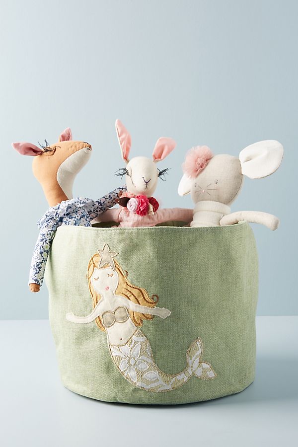 Slide View: 1: Embroidered Mermaid Mini Toy Bin