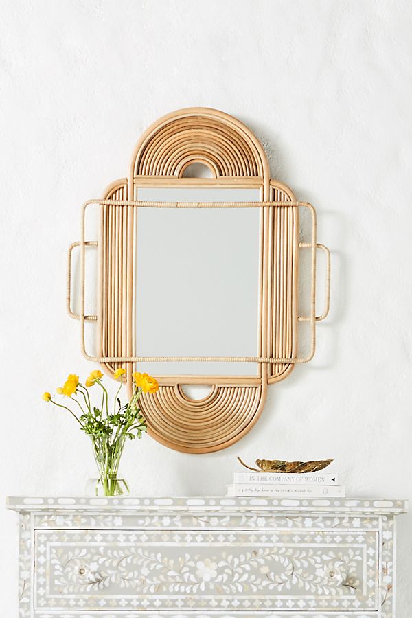 Slide View: 1: Sculpted Rattan Mirror