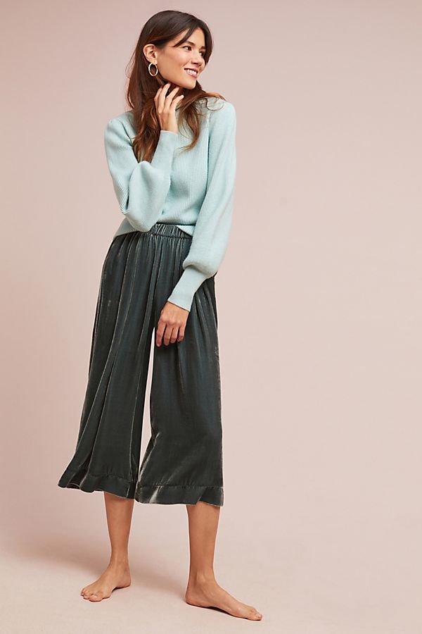 Slide View: 1: Velvet Wide-Leg Pants