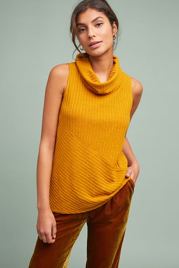 Slide View: 1: Ribbed Sleeveless Turtleneck