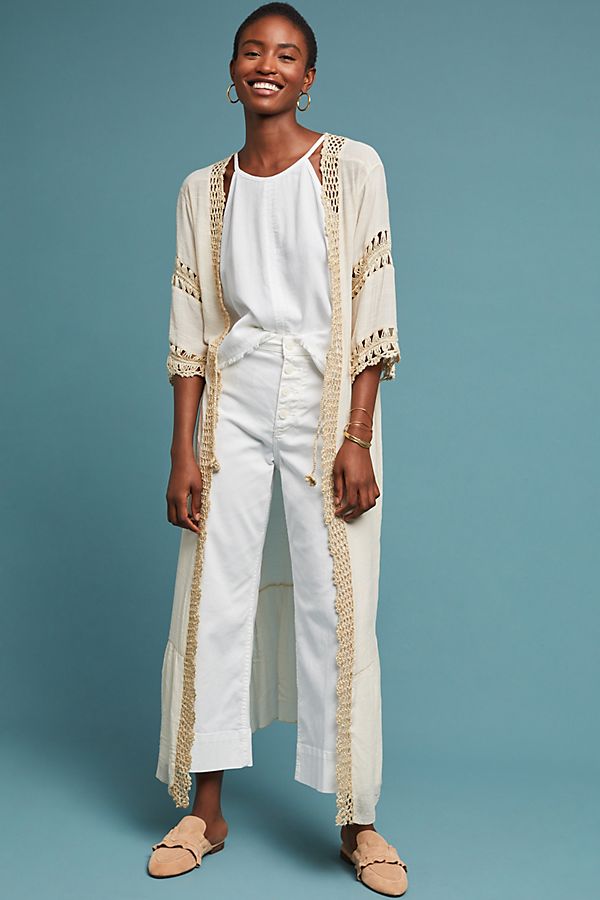 Slide View: 1: Crocheted Longline Kimono
