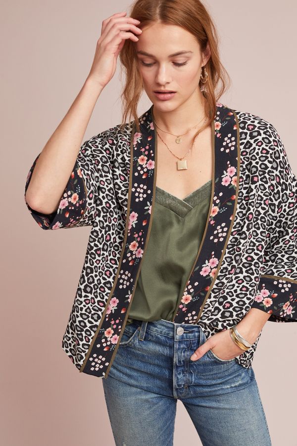 Leopard-Printed Cropped Kimono | Anthropologie