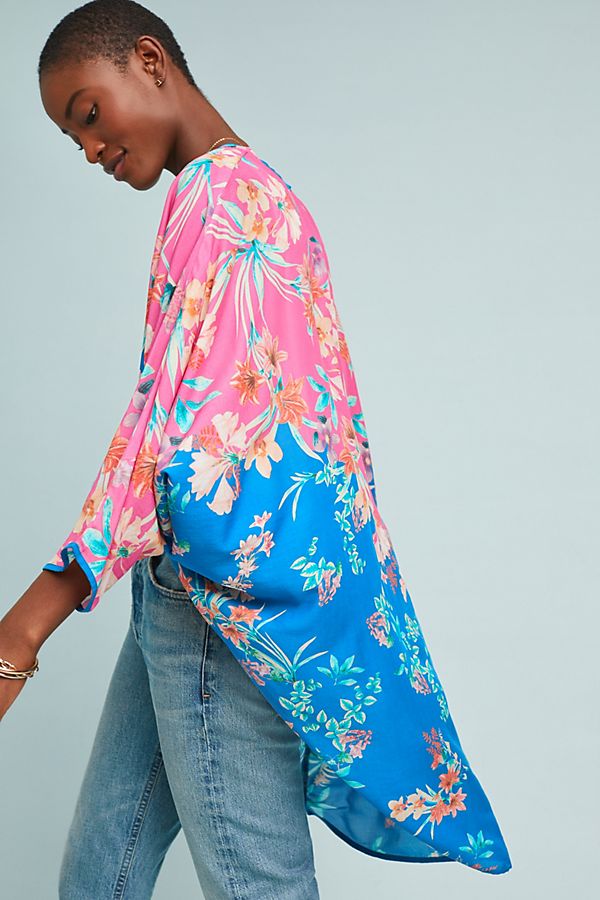 Slide View: 1: Sara Floral Cocoon Kimono