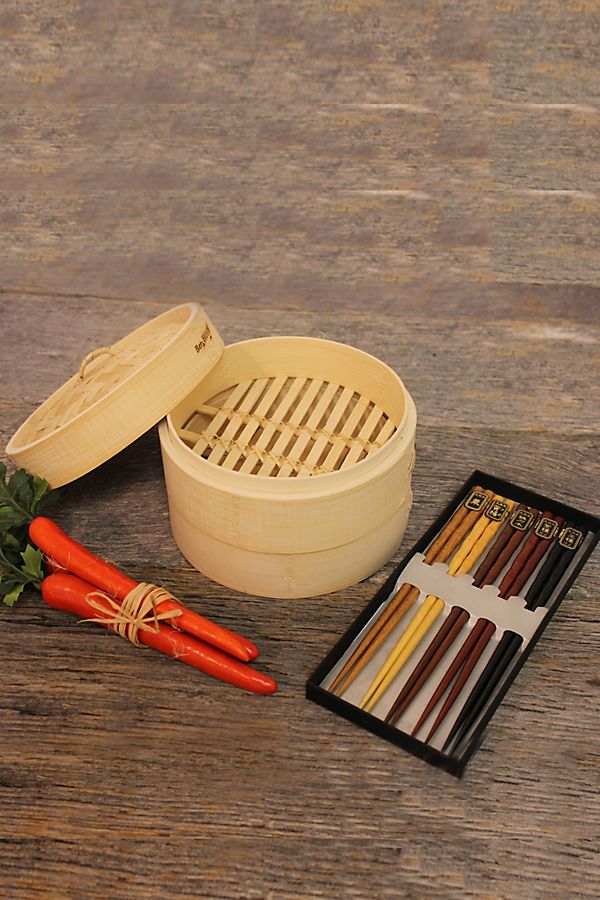 Slide View: 1: BergHOFF Bamboo 11-Piece Steamer Set: Steamer & Chopsticks