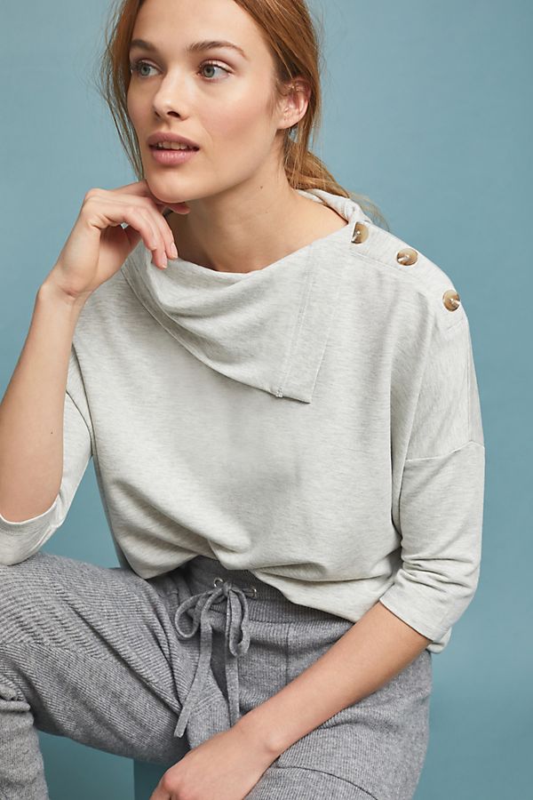 Slide View: 1: Buttoned Terry Pullover