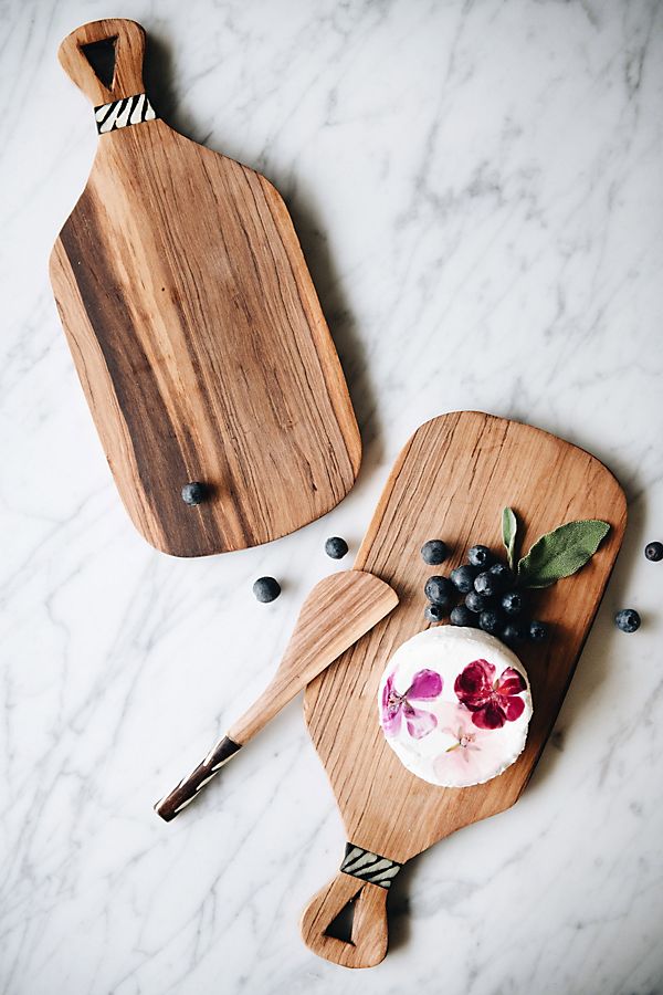 Slide View: 1: Connected Goods Olive Wood Cheese Board and Knife