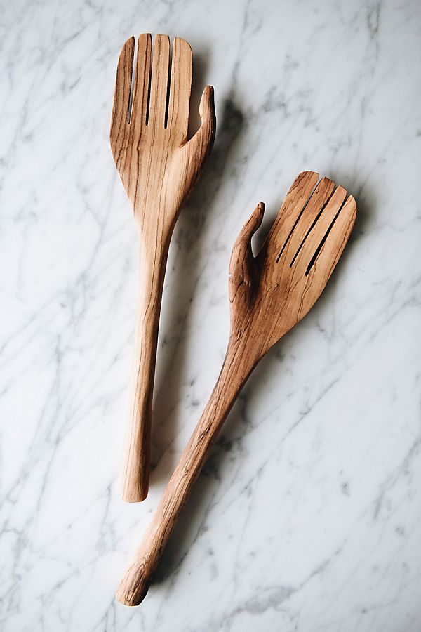 Slide View: 1: Connected Goods Olive Wood Hand Salad Servers