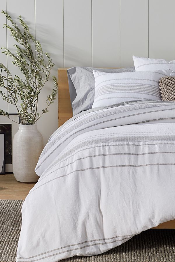 Slide View: 2: Coyuchi Rippled Stripe Organic Duvet Cover