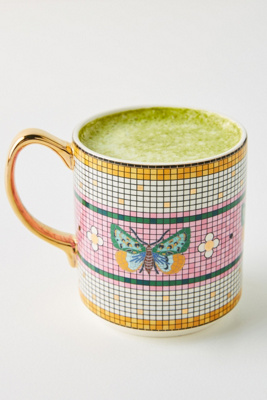 Anthropologie Garden Tile Mug In Pink