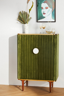 ANTHROPOLOGIE JUNEAU MARBLE-TOP VELVET HIGHBOARD DRINKS CABINET