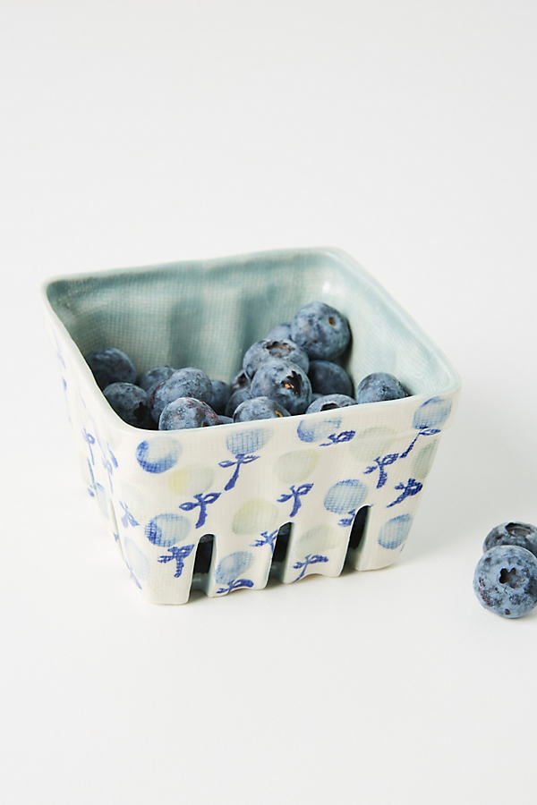 Shop Anthropologie Floral Ceramic Berry Basket In Blue