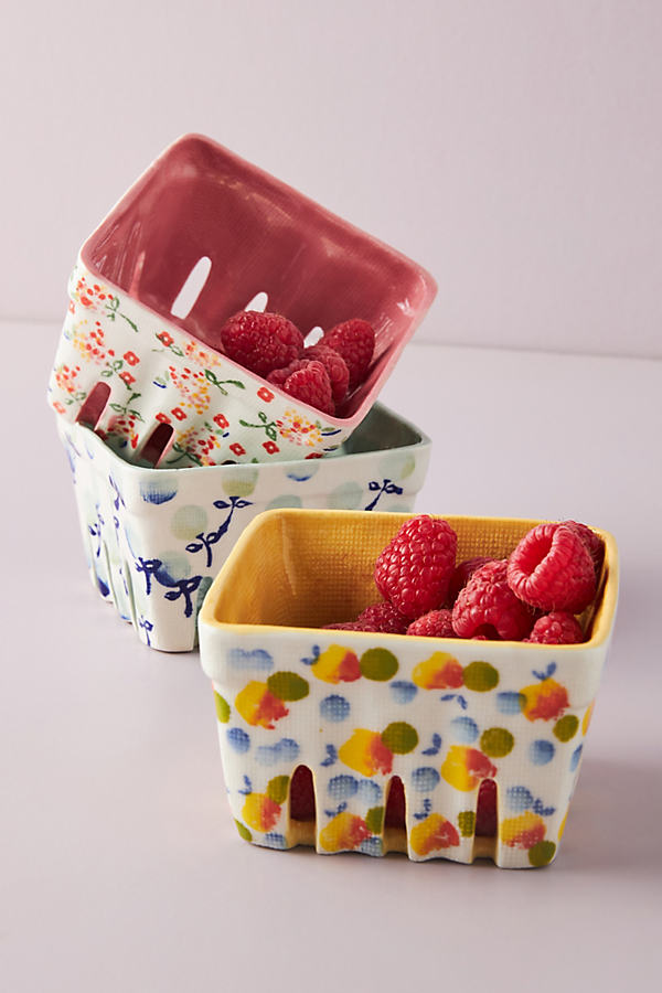 Shop Anthropologie Floral Ceramic Berry Basket In Assorted