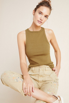 Agolde Green Rib High Neck Tank Top In Green