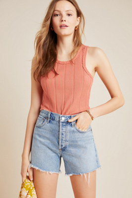 Agolde Parker Long Shorts With Cuff In Blue