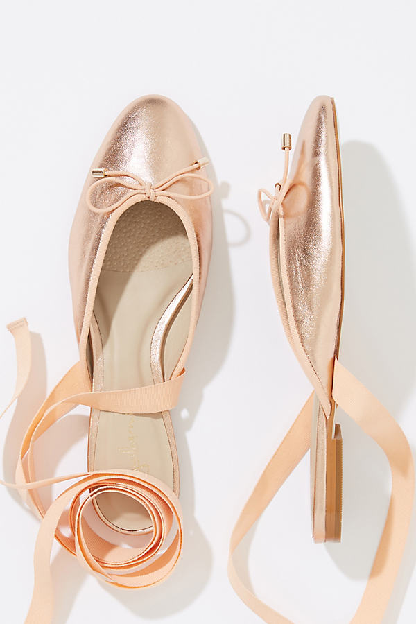 Anthropologie Coppelia Ankle-tie Flats In Pink