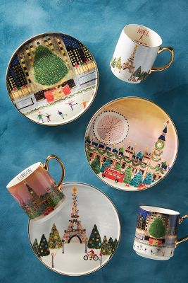 Anthropologie Christmas Time In The City Dessert Plate By  In Silver Size Dst Plate