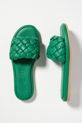 Seychelles Belissima Puffy Woven Slide Sandals In Green