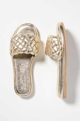 Seychelles Belissima Puffy Woven Slide Sandals In Gold