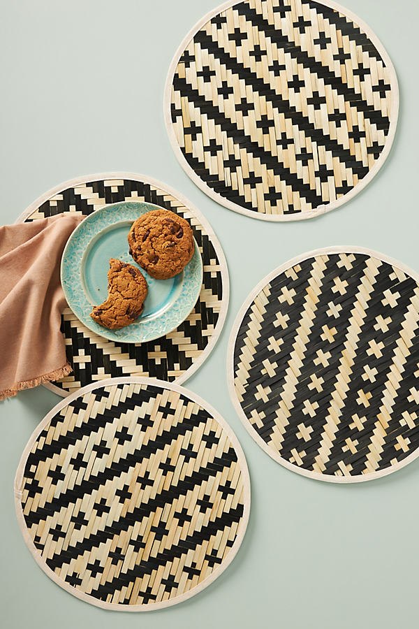 Anthropologie Woven Bamboo Placemats, Set Of 4 By  In Black Size Set Of 4