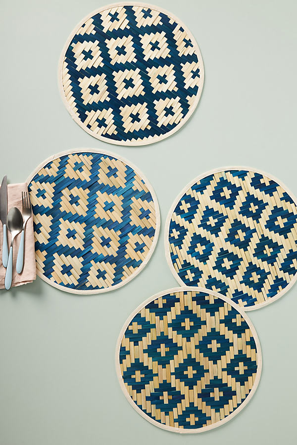 Anthropologie Woven Bamboo Placemats, Set Of 4 By  In Blue Size Set Of 4