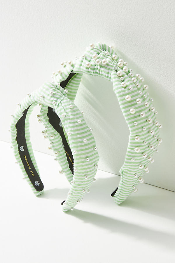 Lele Sadoughi Embellished Seersucker Headband Set In Green