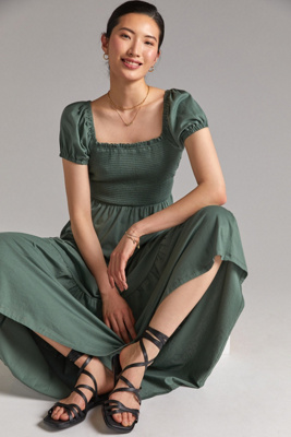 daily practice green dress By Anthropologie Tiered Maxi In Sporty sweater