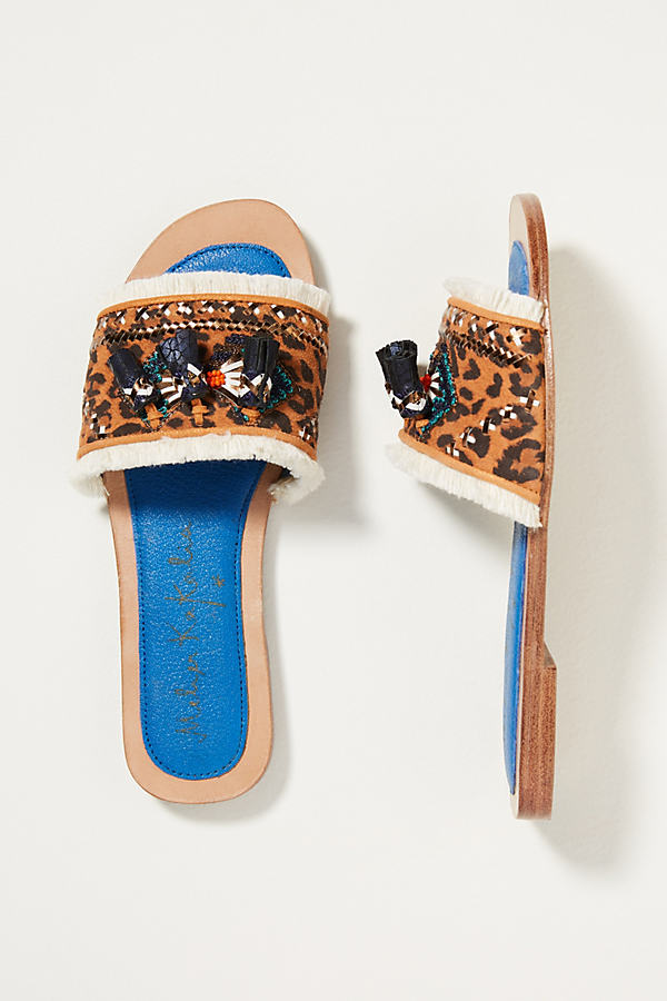 Meher Kakalia Fringe Embellished Slide Sandals In Blue