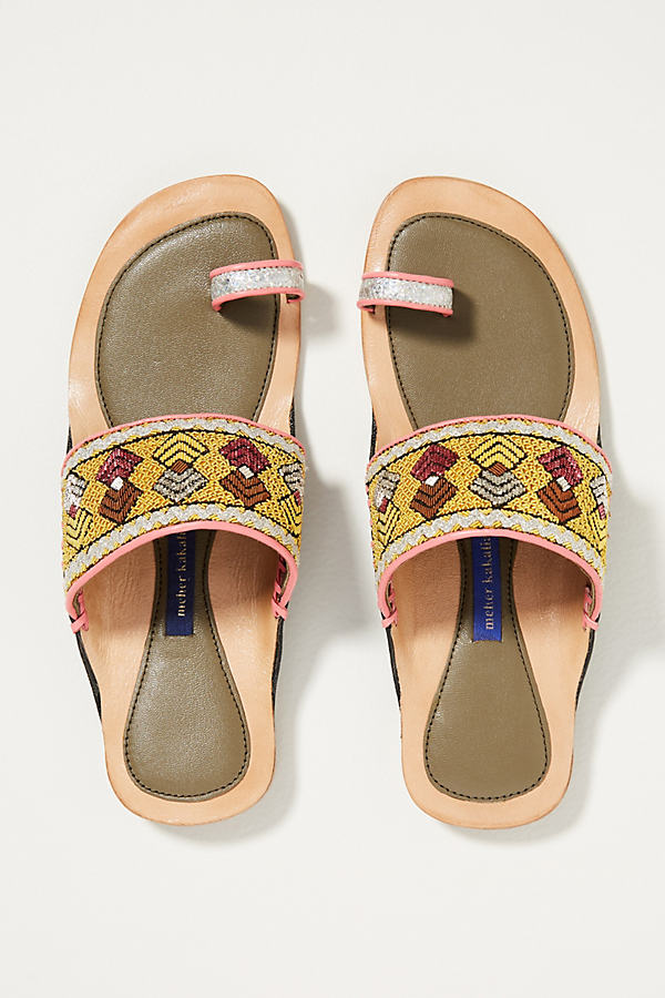 Meher Kakalia Embroidered Toe-loop Sandals In Yellow