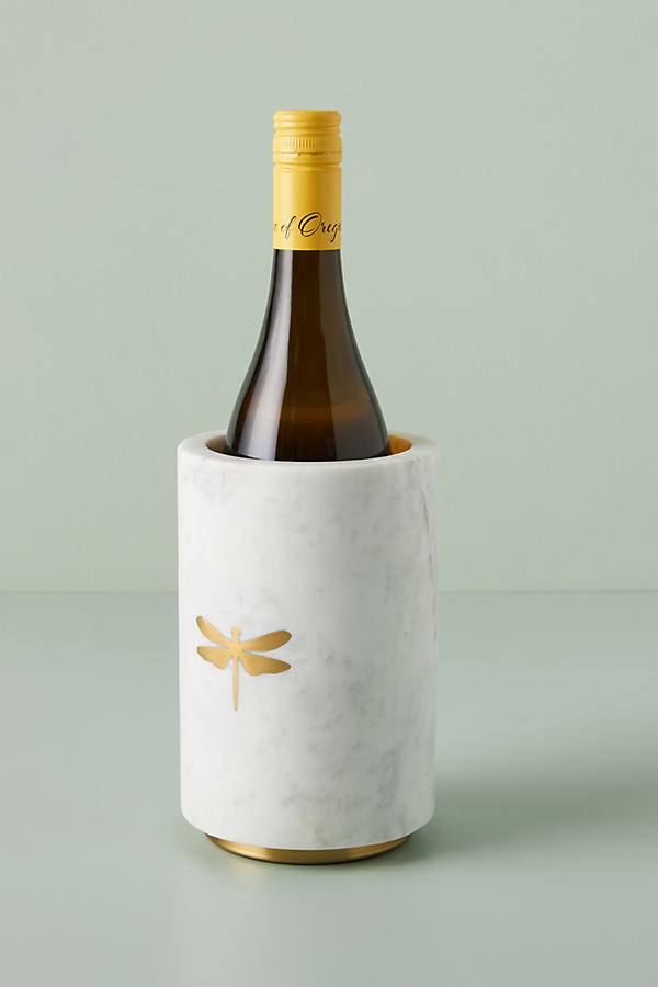 Anthropologie Dragonfly Marble Wine Bottle Holder In White