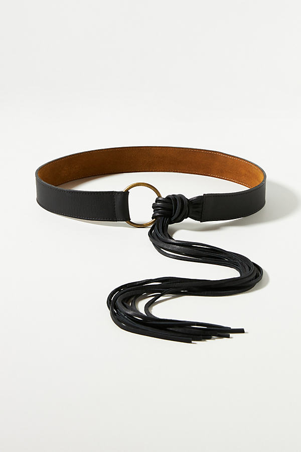 Ada Leather Fringe Belt In Black