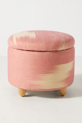Anthropologie Printed Jute Louise Storage Ottoman In Pink