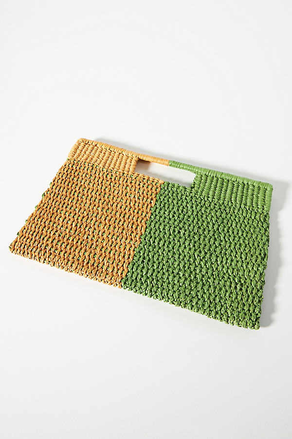 Artesano Colorblocked Straw Clutch In Green