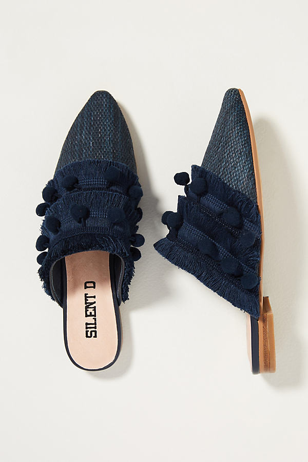 Silent D Camille Pom Mules In Blue