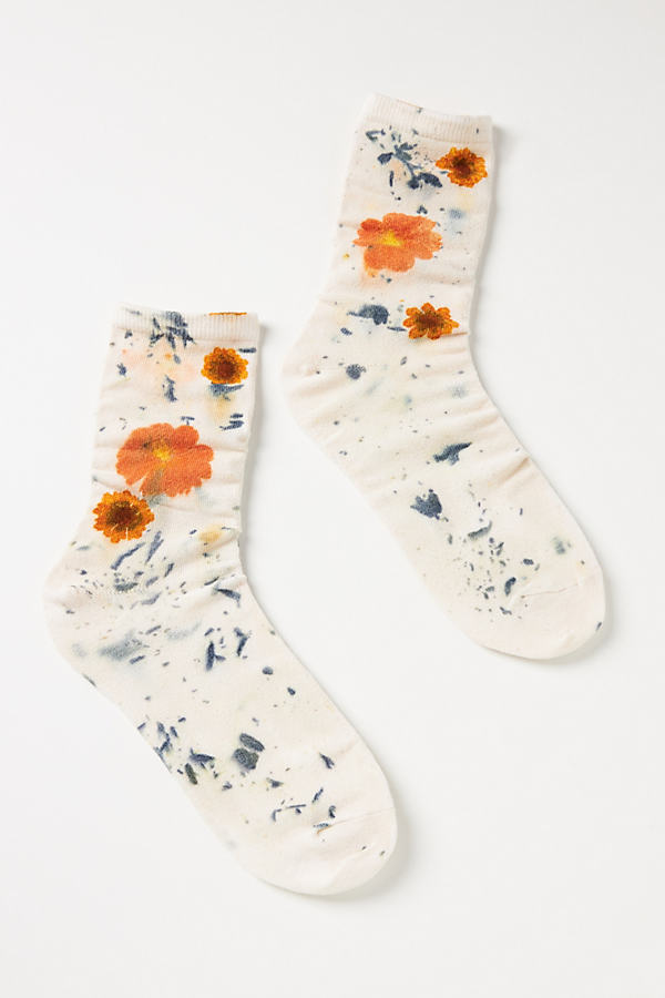 A Db Flower-dyed Crew Socks In White
