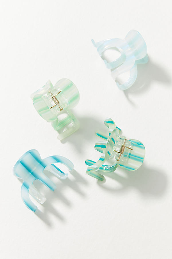 Anthropologie Striped Squiggle Hair Clip Set In Green