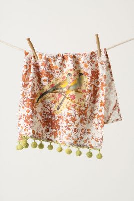 Blue Finches Dishtowel   Anthropologie