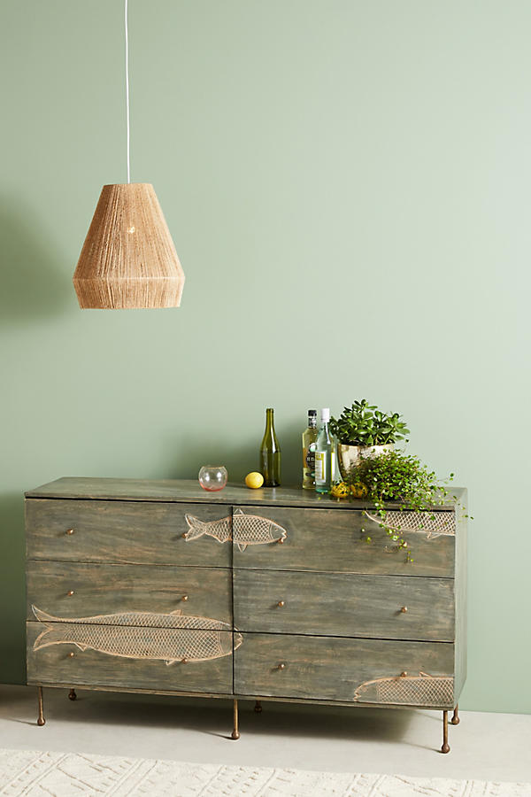 Slide View: 1: Handcarved Streamlet Six-Drawer Dresser