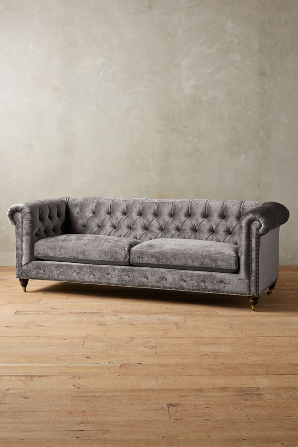 Velvet Lyre Chesterfield Sofa, Hickory | Anthropologie