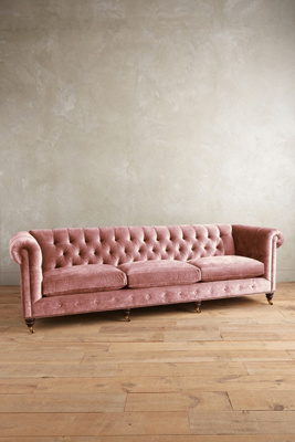 Slub Velvet Lyre Chesterfield Grand Sofa, Hickory | Anthropologie