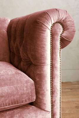 Slub Velvet Lyre Chesterfield Grand Sofa, Hickory Anthropologie