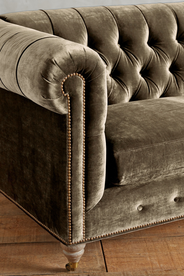 Slub Velvet Lyre Chesterfield Grand Sofa, Wilcox Anthropologie